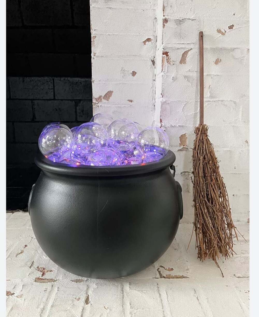 DIY Halloween Bubbling Witch Cauldron Decor Kit with Purple LED Lights, Clear Or